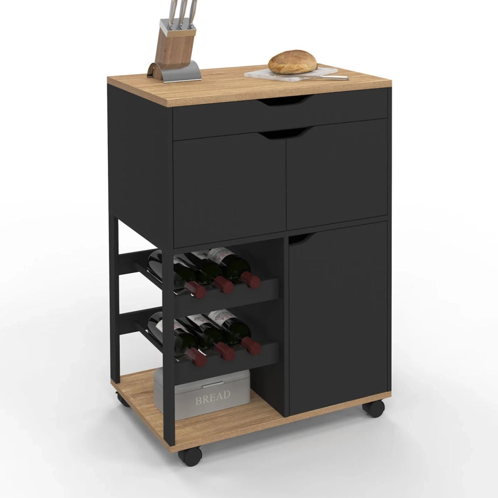 IDMarket - Credenza COSY con armadietti e portabottiglie in legno e nero