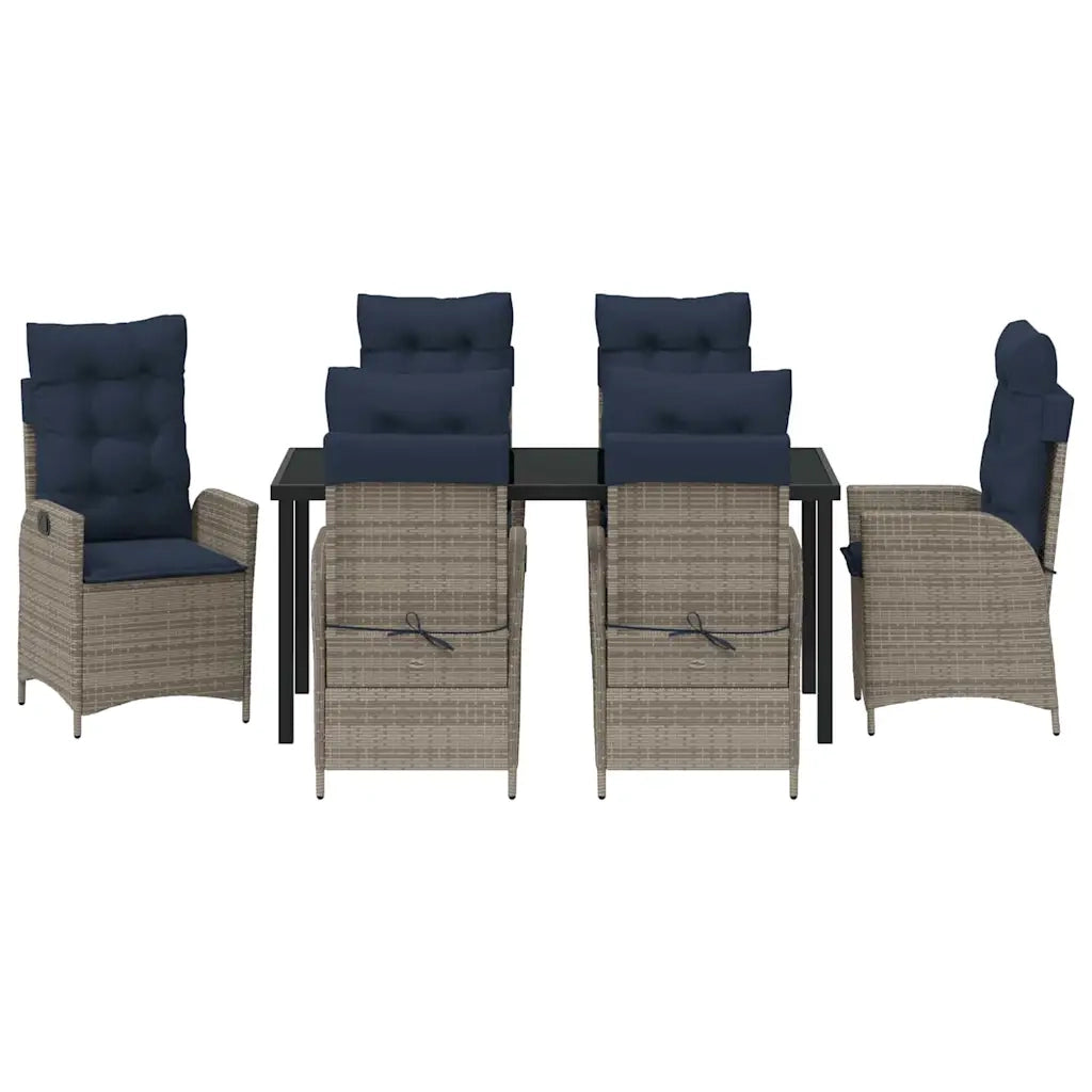 Set da Pranzo per Giardino 7 pcs Grigio e Nero Rattan