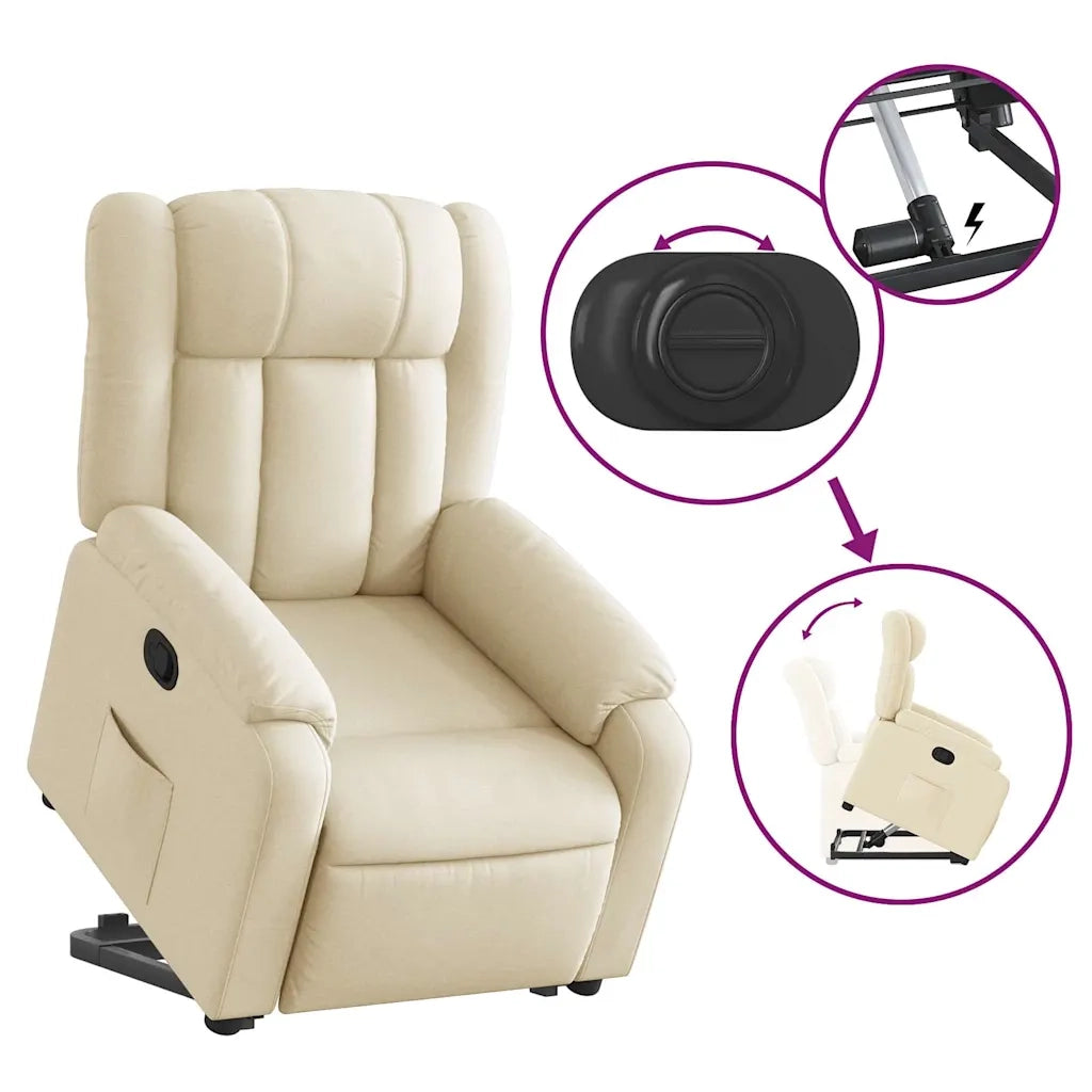 Poltrona | Sedia Relax Alzapersona Reclinabile Crema in Tessuto