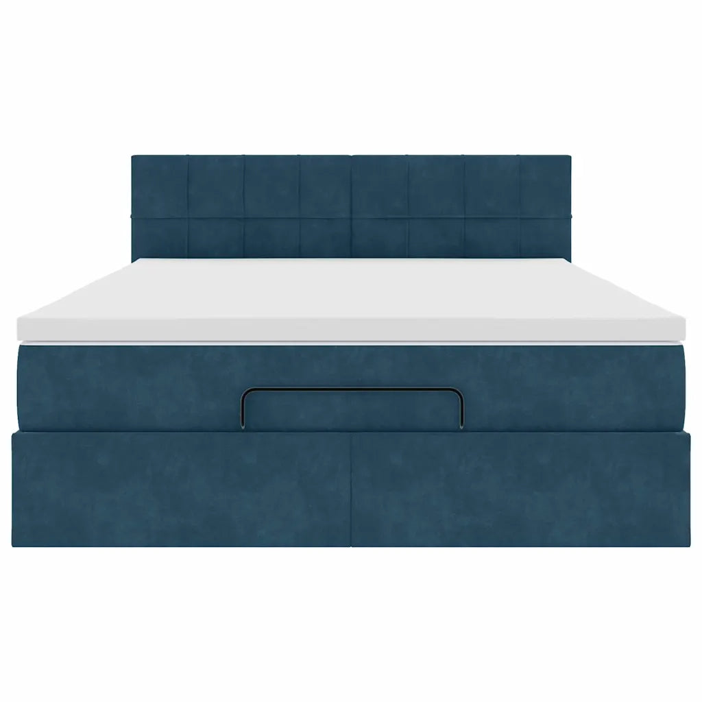 Struttura Letto Pouf con Materasso Blu 140x200cm in Velluto
