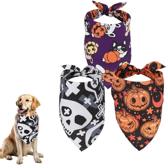 Bandeau per cani Halloween - Adattabile - 3 pezzi - Multicolore - Bandane per cani a forma di triangolo - Adatto a tutti i cani