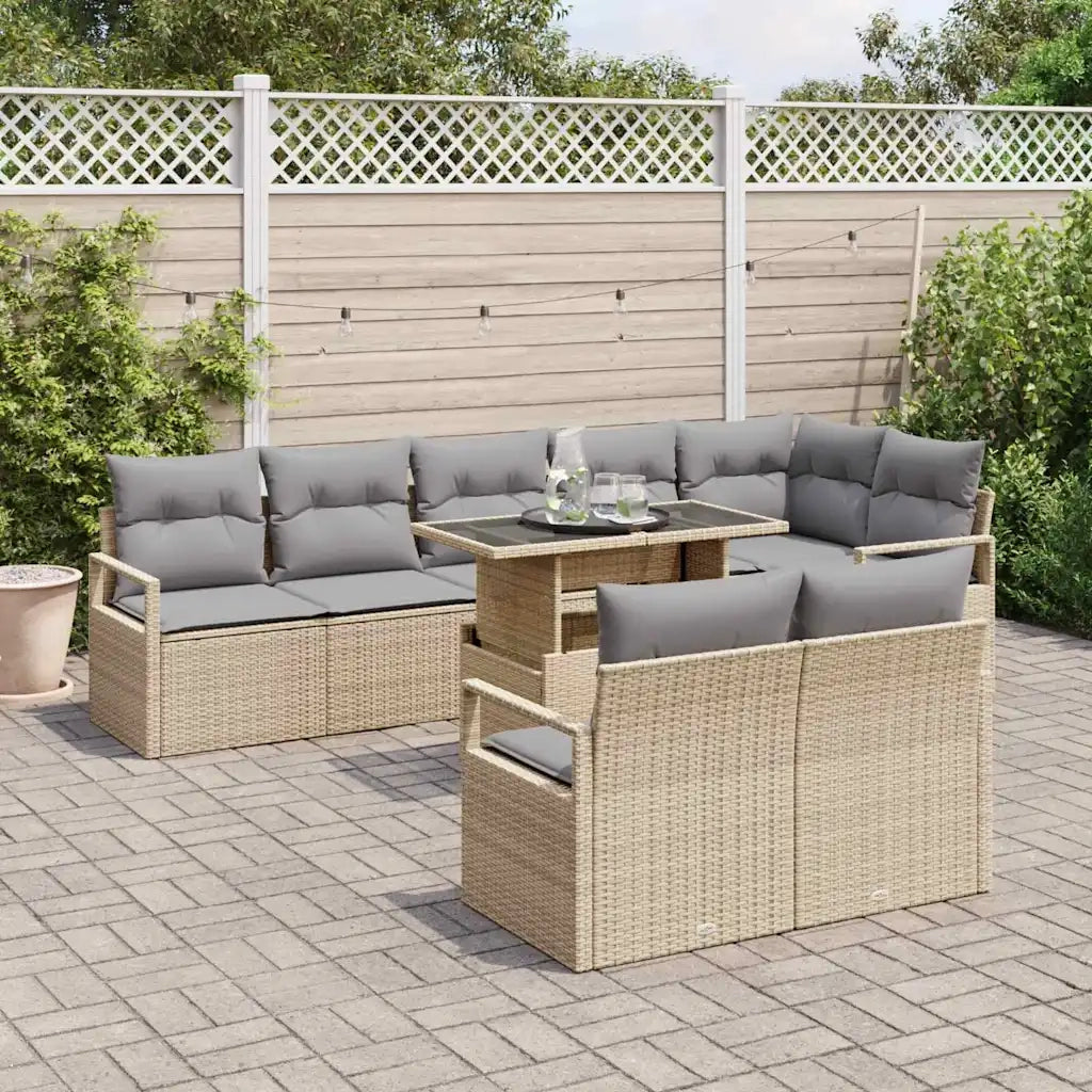 Set Divano da Giardino 9 pcs beige e grigio chiaro polyrattan 3348846