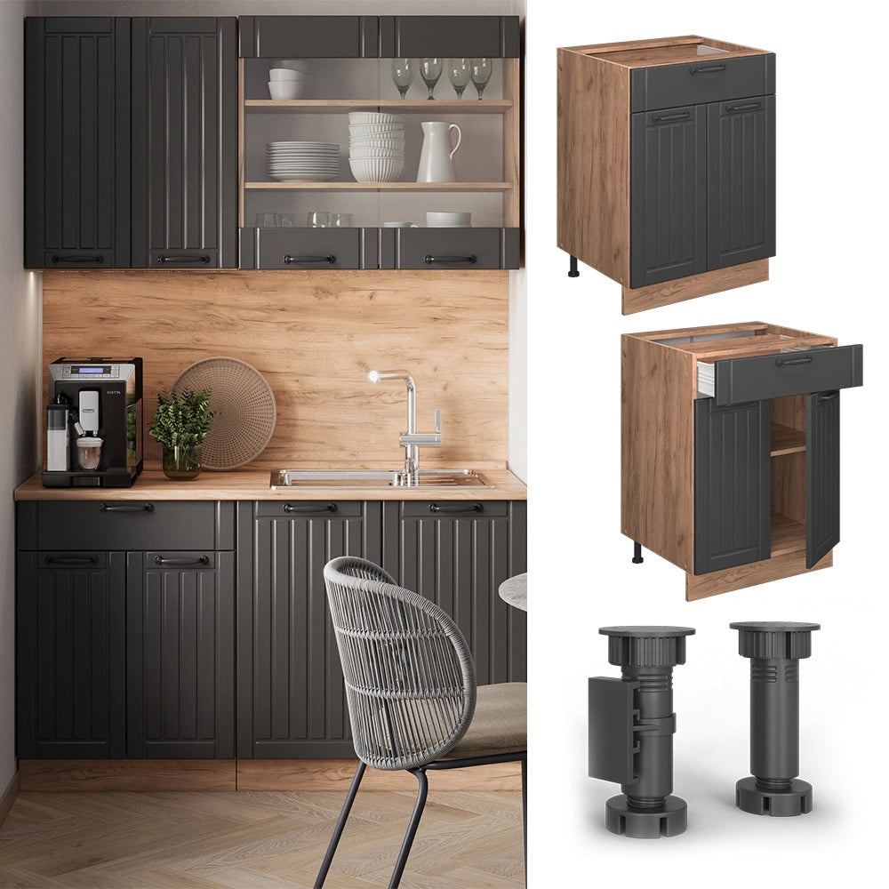 Vicco Mobiletto base per cucina Grigio scuro 60 cm con cassetto, PL Marmo