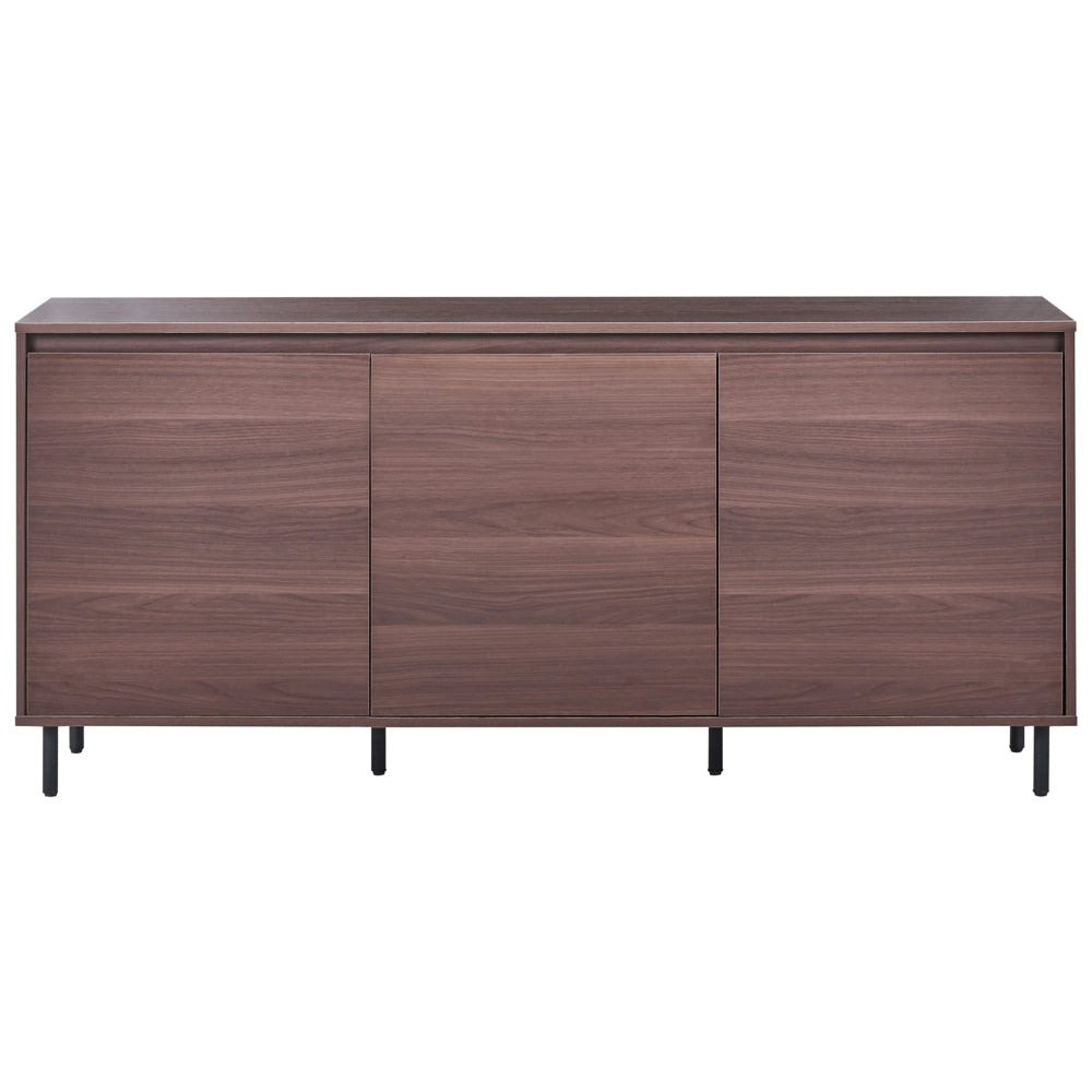 Credenza a 3 ante in truciolato marrone scuro con gambe in metallo nero mobile indipendente con ripiani mobile contenitore per la casa