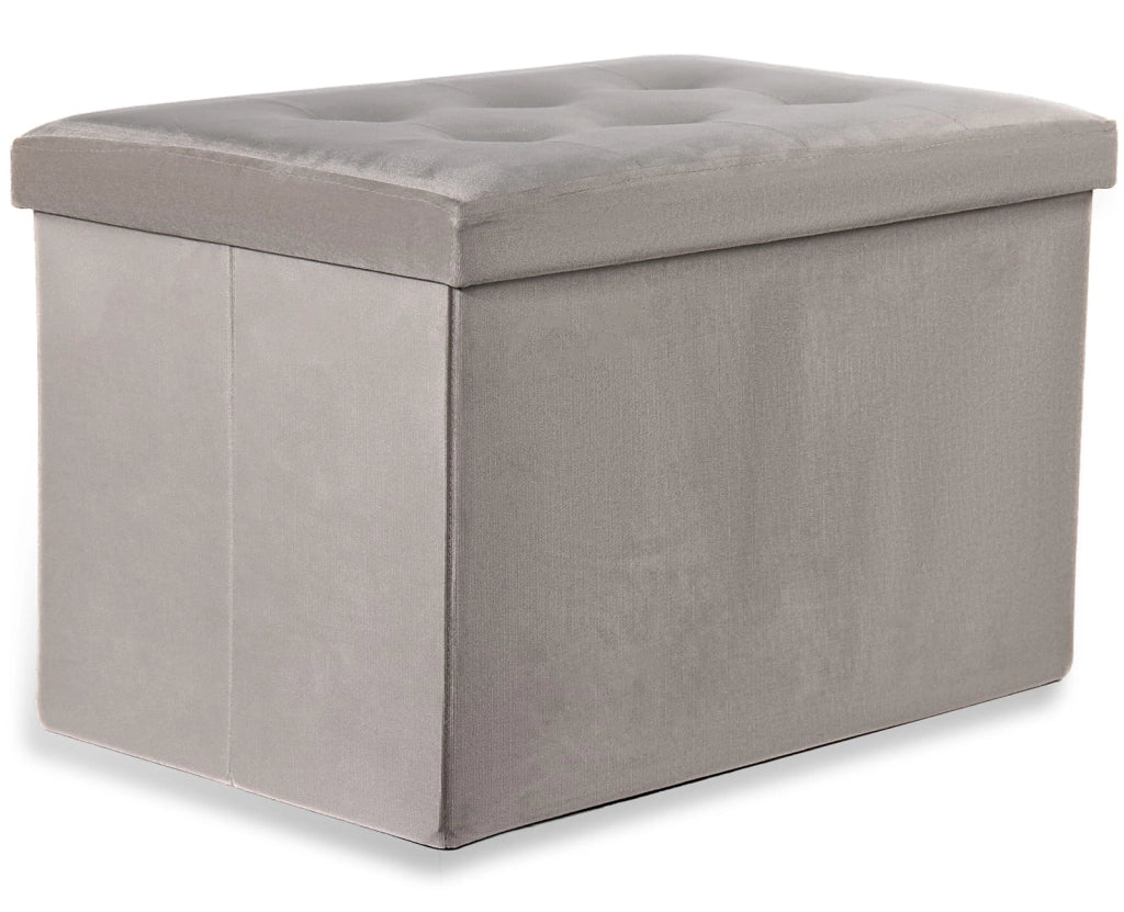 Valora POUF PIEGHEVOLE XL Seduta Contenitore in Velluto Grigio-Beige