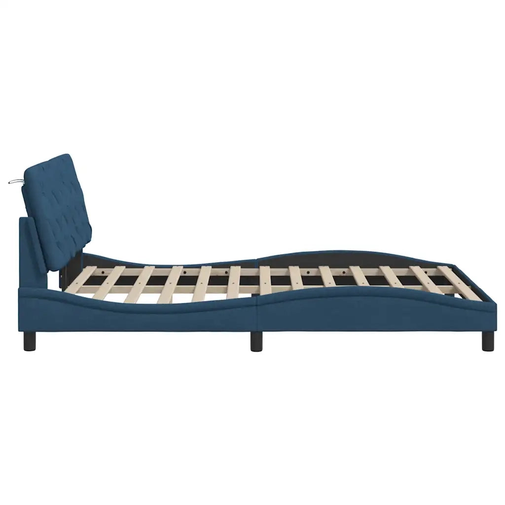 Giroletto con LED senza Materasso-Struttura Letto Blu 140x200 cm in Tessuto