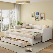 Divano letto con letto estraibile e cassetti, 90x200 cm, bouclé beige