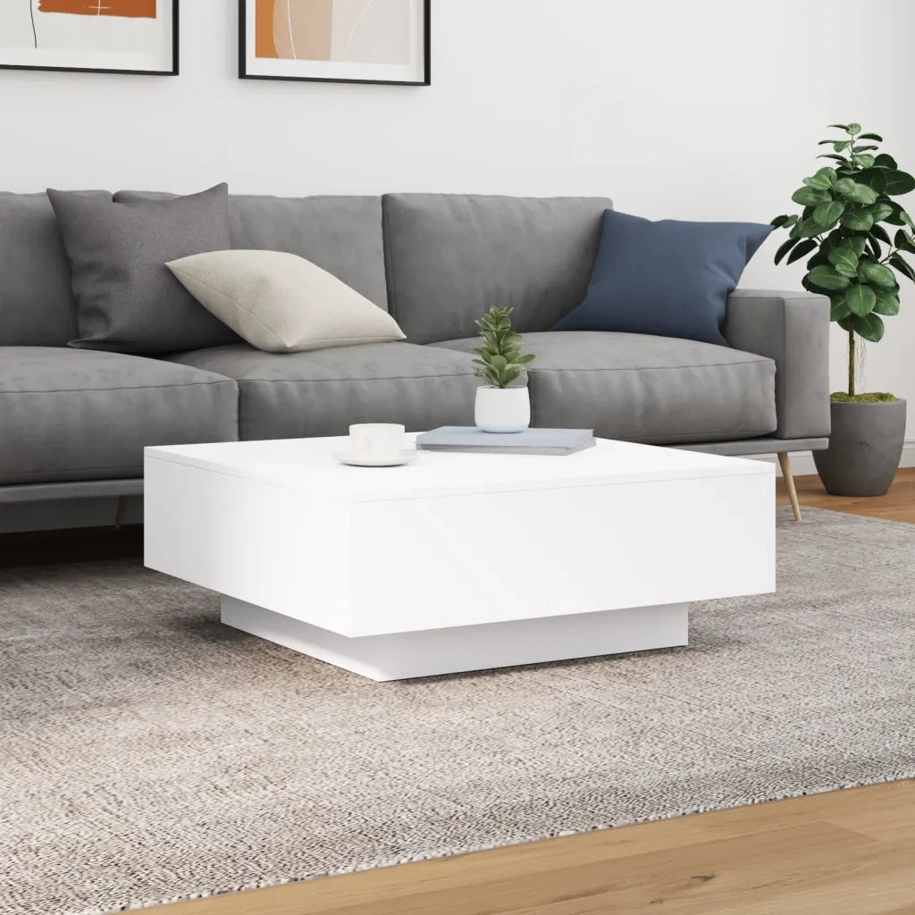 Tavolino da salotto | Tavolino da caff¨¨ | Tavolino da Soggiorno con Luci LED Bianco 80x80x31 cm