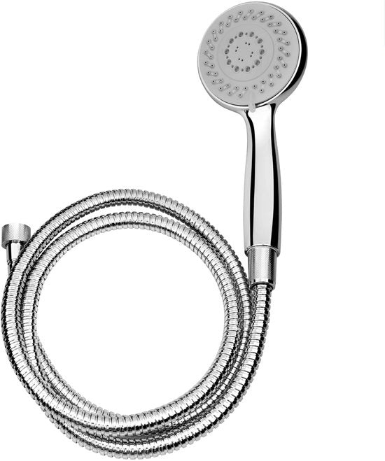 Set di doccia a mano "Reina" - doccia a mano 100 mm - 150 cm tubo - 5 modalità di getto: normale, massaggio e getto soffice - anticalcare e dispositivo di risparmio d'acqua - finitura cromata / grigia / testa di doccia con tubo / TECB3435