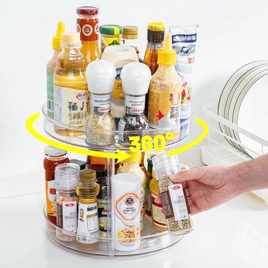 Kruidenhouder a Rotazione con Due Piani - Organizzatore di Cucina Transparente