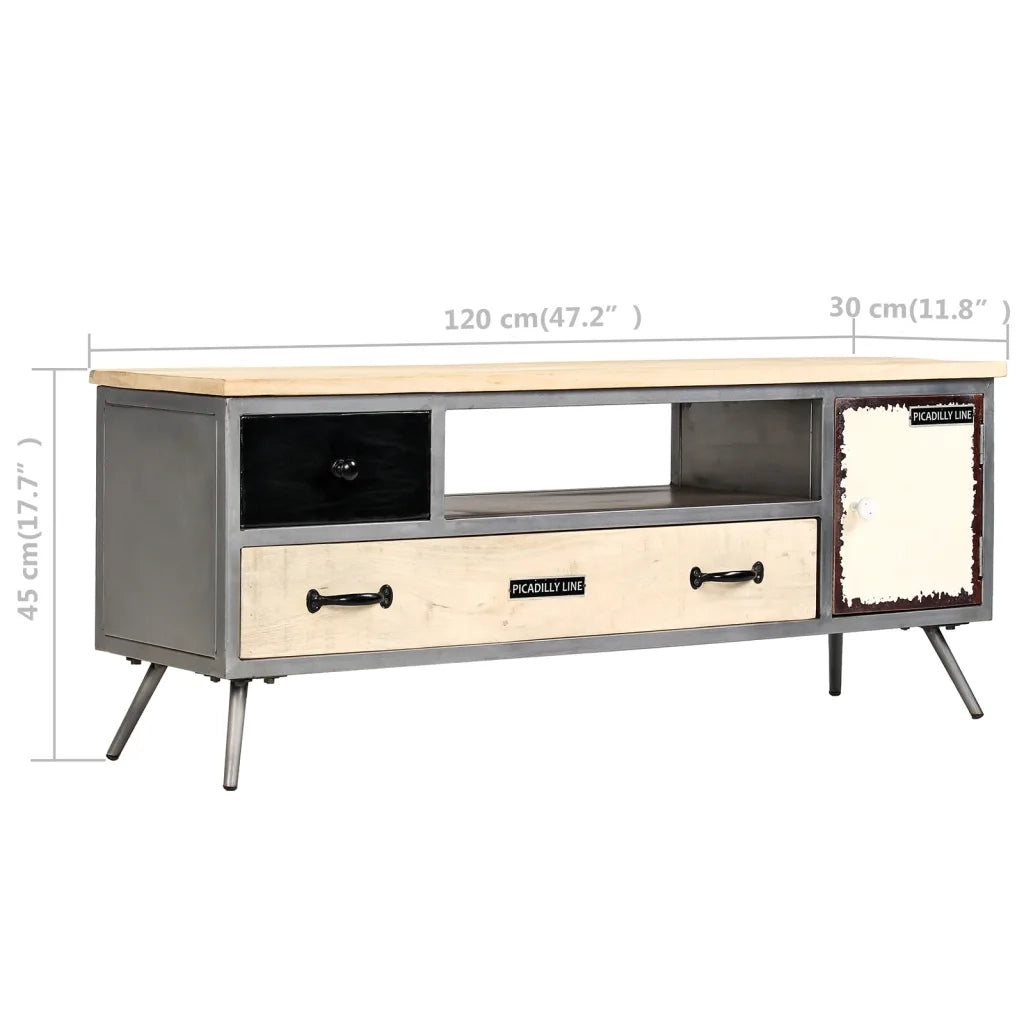 Mobile Porta TV in Mango Massello e Acciaio 120x30x45cm 246282