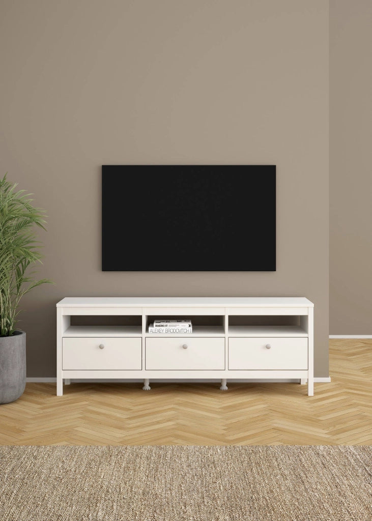 Mobile porta TV Astana, Credenza da soggiorno, Armadio basso per TV, Base parete attrezzata, 151x38 h54 cm, Bianco