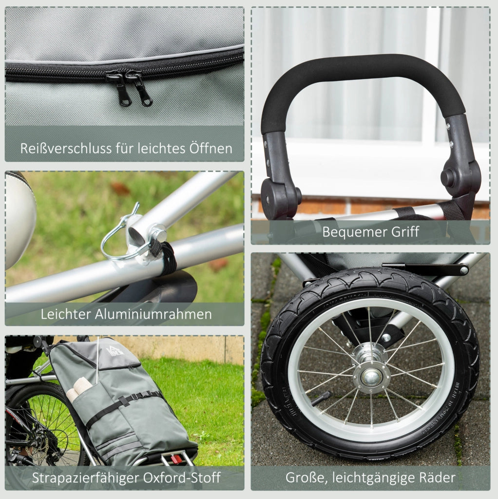 Carrello portabagagli 2 in 1 per bicicletta e spesa grigio