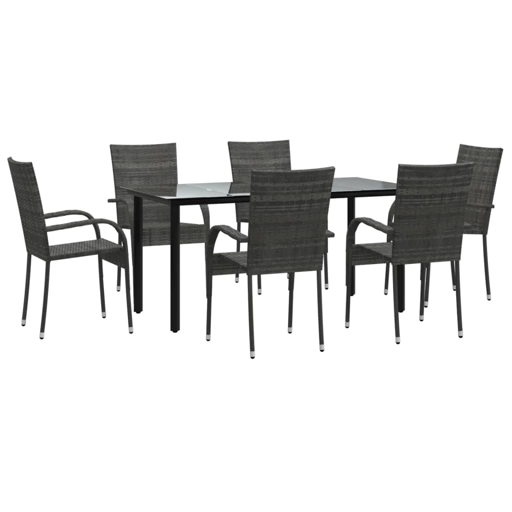 Set da pranzo da esterno 7 pezzi vimini in resina grigia 02_0014361