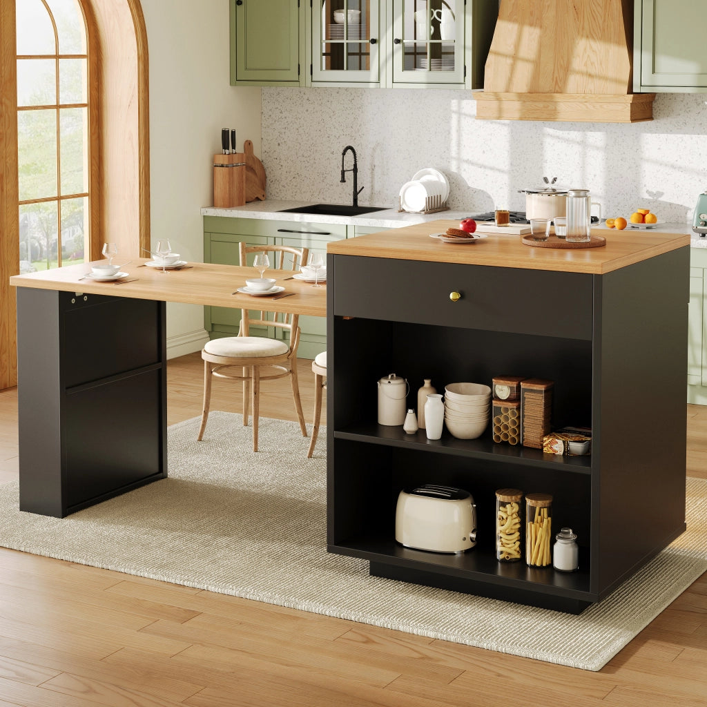 ISOLA CUCINA ESTRAIBILE 122,5-195,5 cm MDF NERO con LED RGB