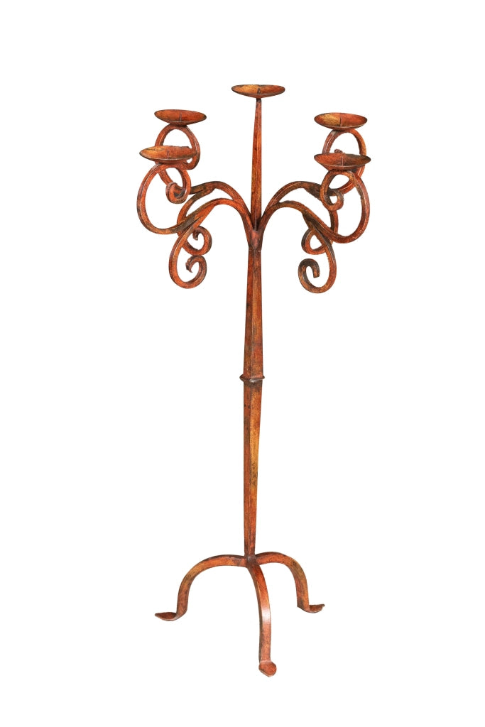 Biscottini Candeliere piantana in ferro battuto lavorato a mano finitura rosso anticato L48XPR48XH95 cm