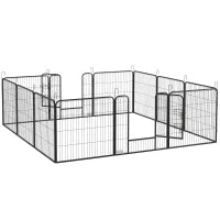 Recinto per Cani a 12 Pannelli Modulabili da 80x1.5x80 cm, Pieghevole con Porta in Acciaio, 12 Picchetti, Grigio