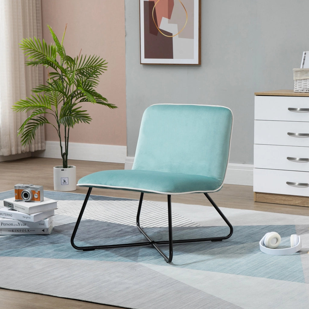 Easycomfort Poltrona in Velluto Stile Nordico Senza Braccioli con Base in Metallo Incrociata, 55x69x68cm, Verde