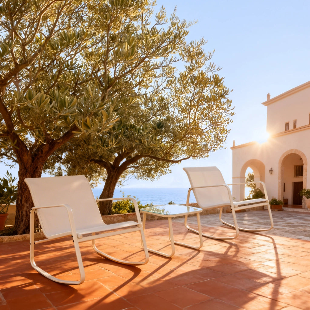 Sedia a dondolo 2 posti in textilene beige TENERIFE