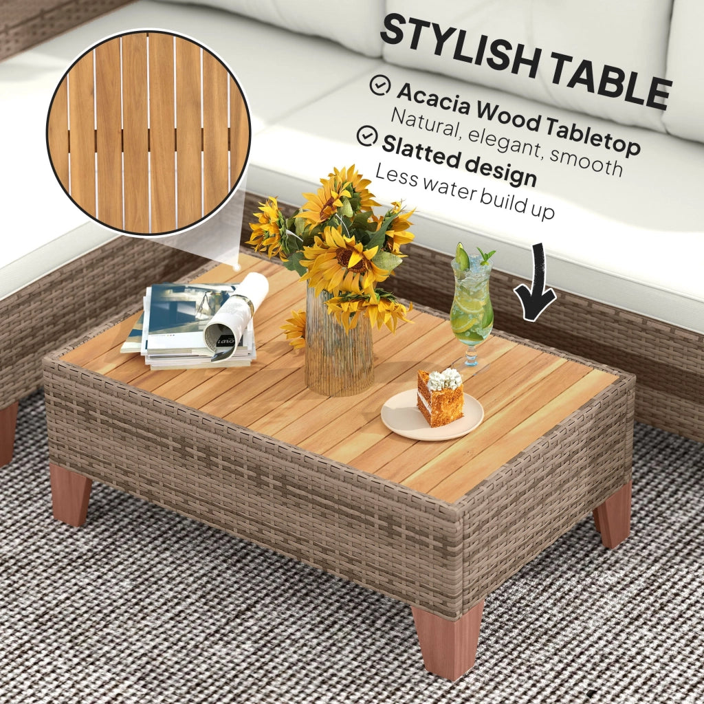 Set Salotto da Giardino Divano 2 Posti con Chaise Longue e Tavolino  in Rattan PE Crema