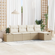 Set Divani Giardino 5 Pezzi con Cuscini Beige in Rattan Poly