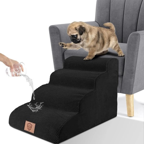 Trappola per animali acqua resistente per cani, scala per cani trasportabile con copertura lavabile, scala per gatti rimovibile per scale per divano, inclusa ruota per pelo (4 gradini)
