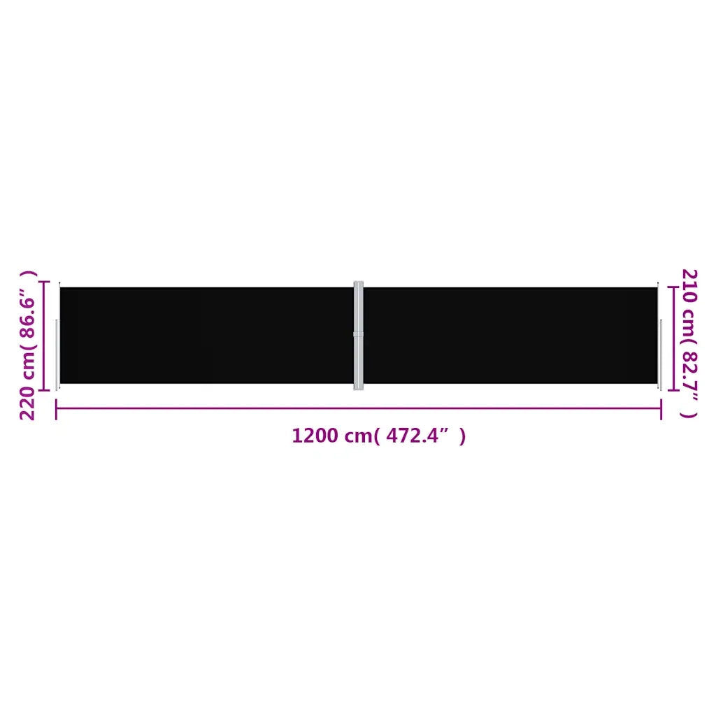 Tenda da Sole Laterale Retrattile Nera 220x1200 cm 318084