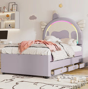 Letto per bambini 90x200 cm con letto estraibile e cassetti; PU e MDF; viola