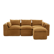 Divano modulare 3 posti con pouf; cuscini e tasche laterali - in corduroy arancione