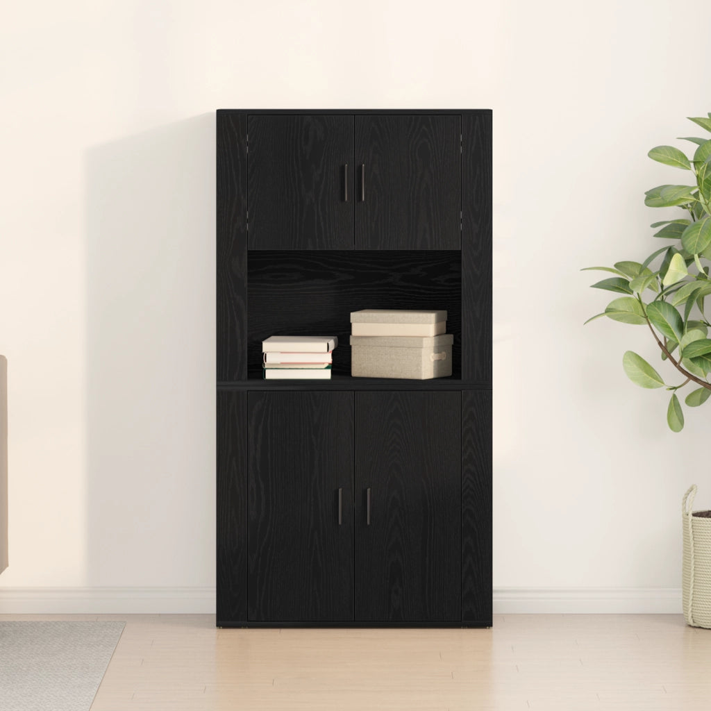 Highboard Nero Rovere 80x33x150 cm Legno ingegnerizzato