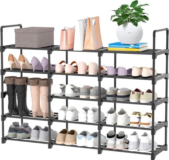 Scaffale per scarpe in metallo - 5 livelli - 30 pair di scarpe - nero