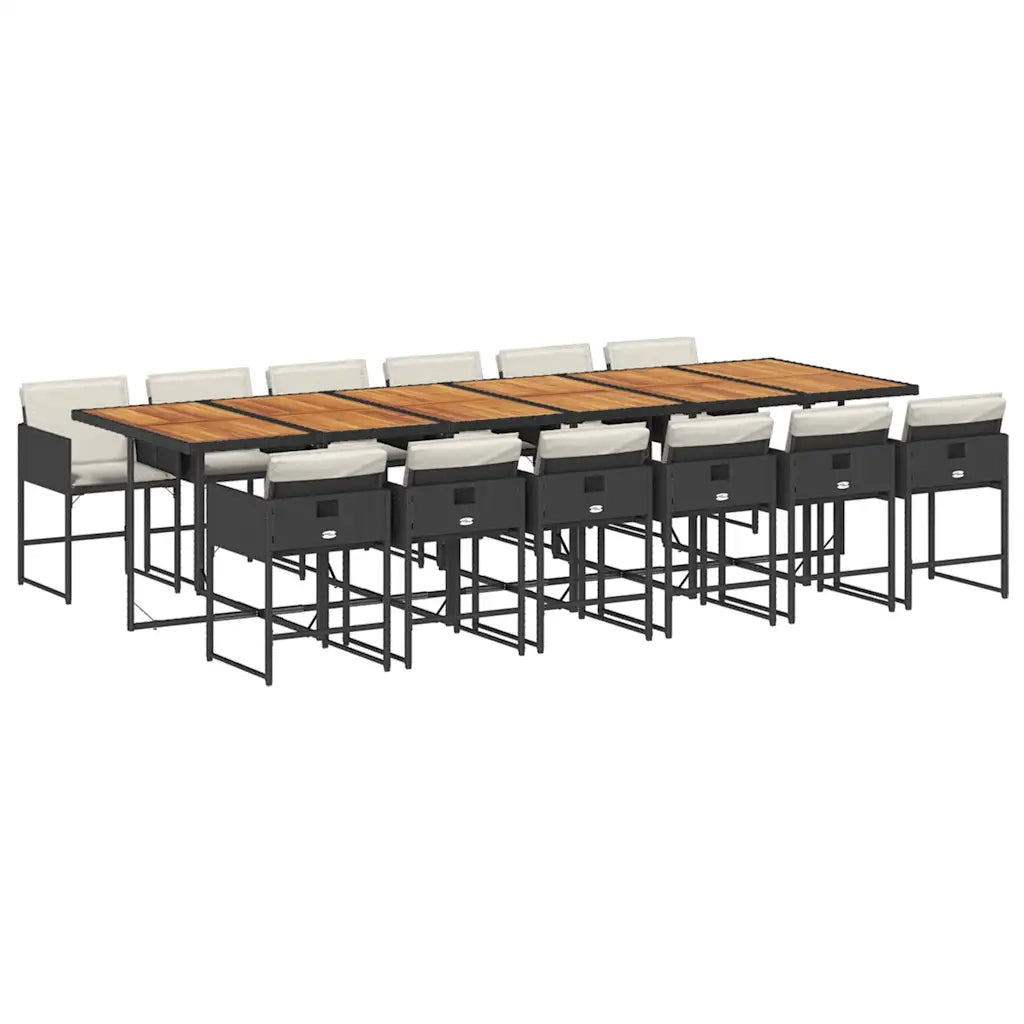 Set da Pranzo da Giardino 13pz con Cuscini Nero in Polyrattan 3211311