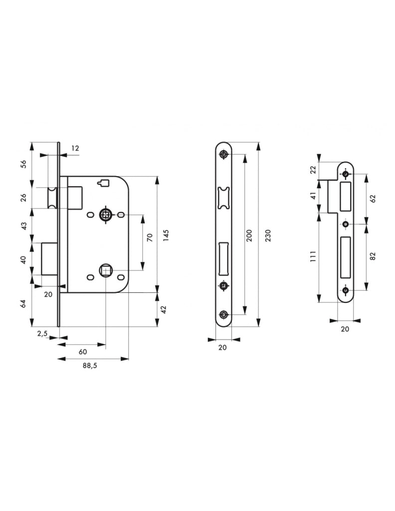 Serratura da incasso per WC, asse 60 mm, frontale nero – THIRARD
