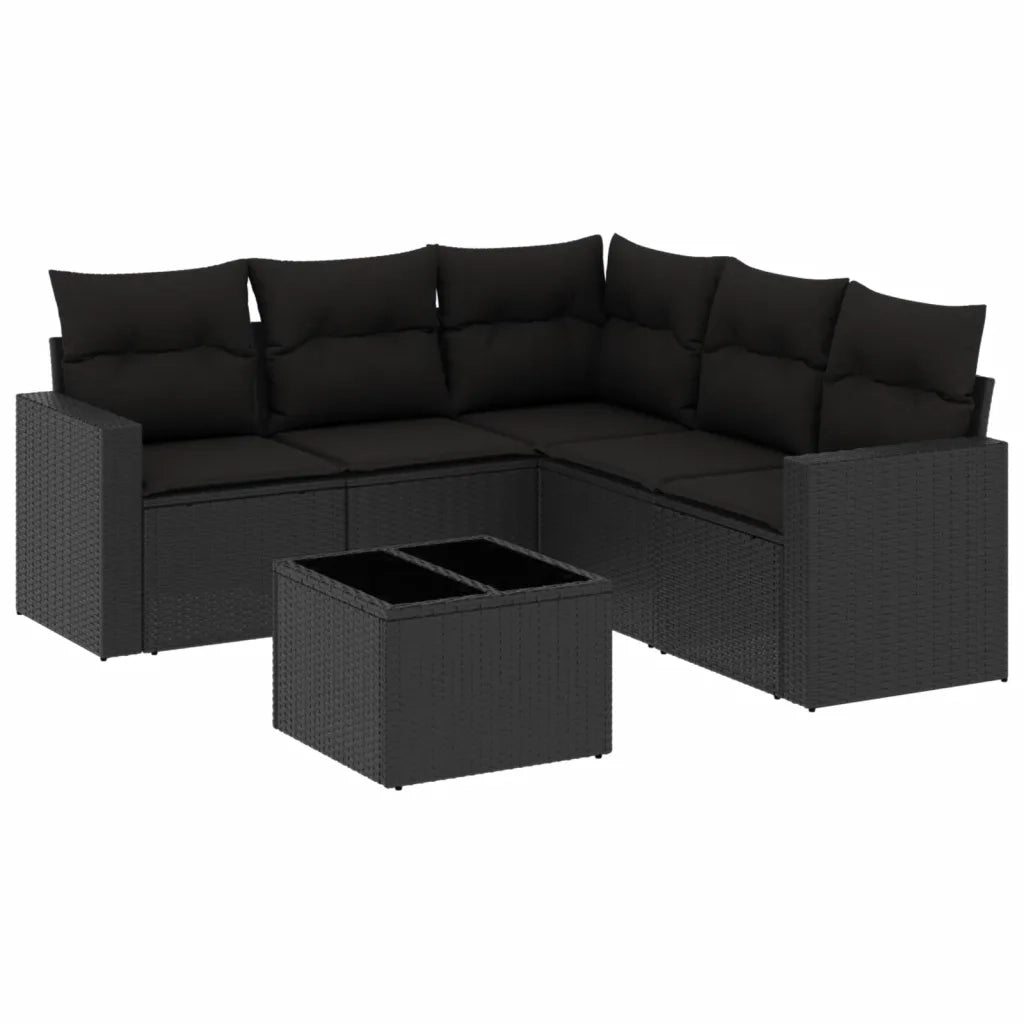 Set Divano da Giardino 6 pz con Cuscini Nero in Polyrattan 3251292