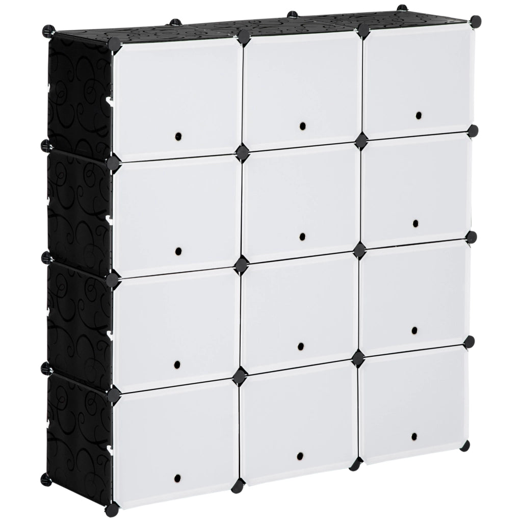 Scarpiera modulare con 12 cubi, portaoggetti DIY in plastica, 125 x 32 x 125 cm, nero