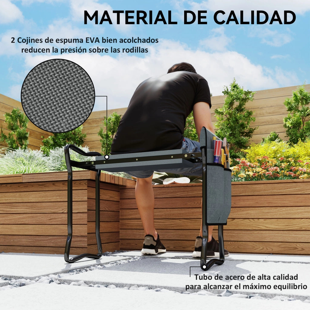 Sgabello Pieghevole Giardino con Cuscino e Sacco Attrezzi ¨C zephmum ¨C Grigio