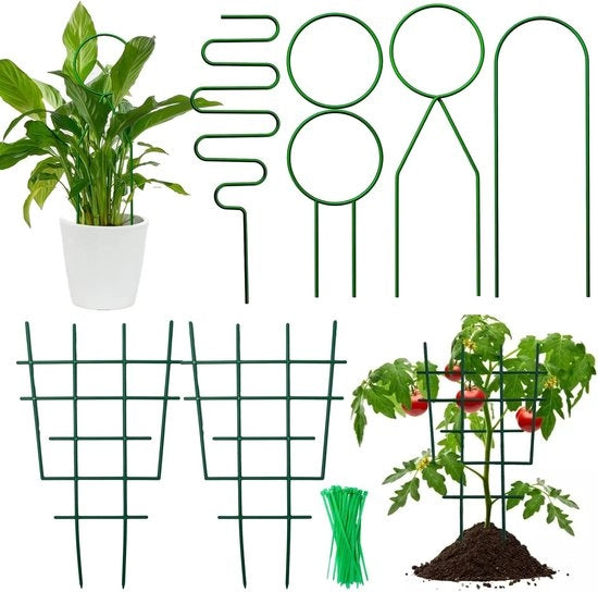 Supporto per piante in metallo per giardino, 4 pezzi con 2 supporti per piante in plastica, 30 pezzi, supporto per piante per giardino, stropi per piante, supporto per piante indoor, trellis per piante.