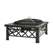 Braciere/Focolare 3 in 1 con parascintille, griglia e secchiello per il ghiaccio per barbecue da giardino, nero, 76x76x47 cm