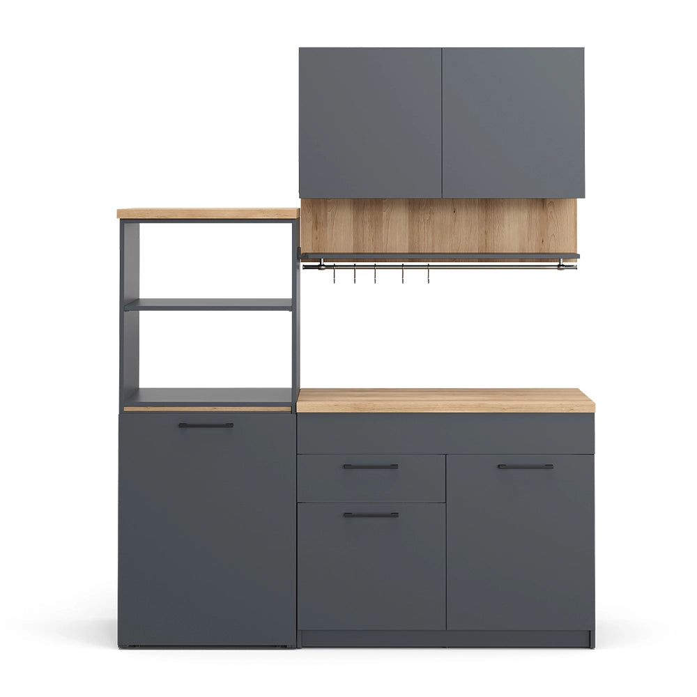 Vicco Cucina singola Antracite 160 cm con tavolo allungabile con striscia LED