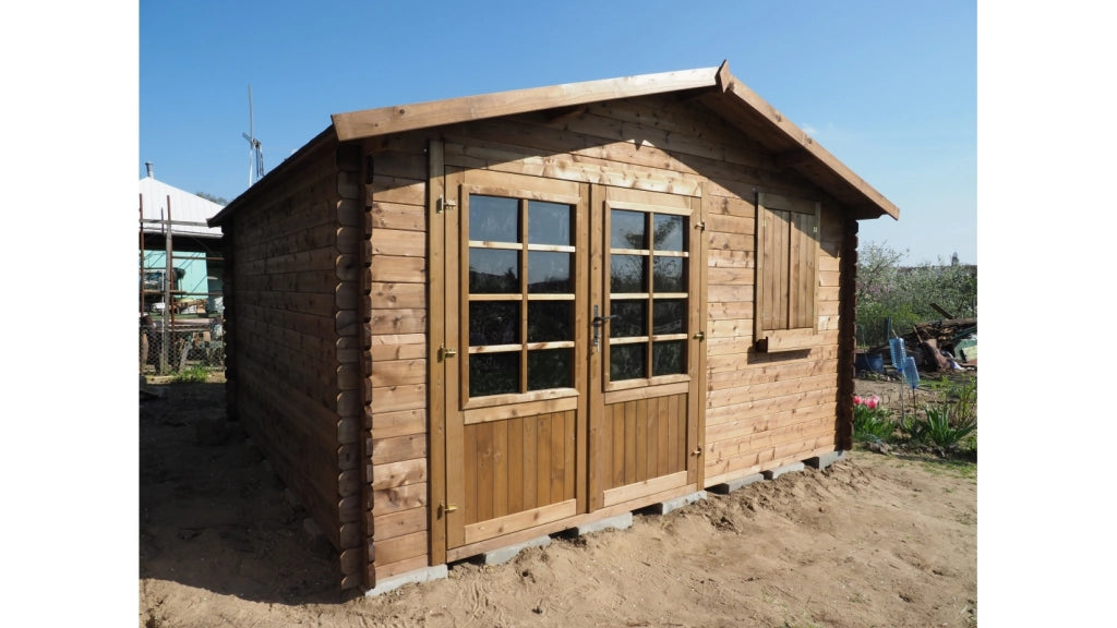 Casetta da giardino in legno - 16m2 - 4x4m - impregnata - 28mm - colore: marrone - DOM181 - ALTANKA