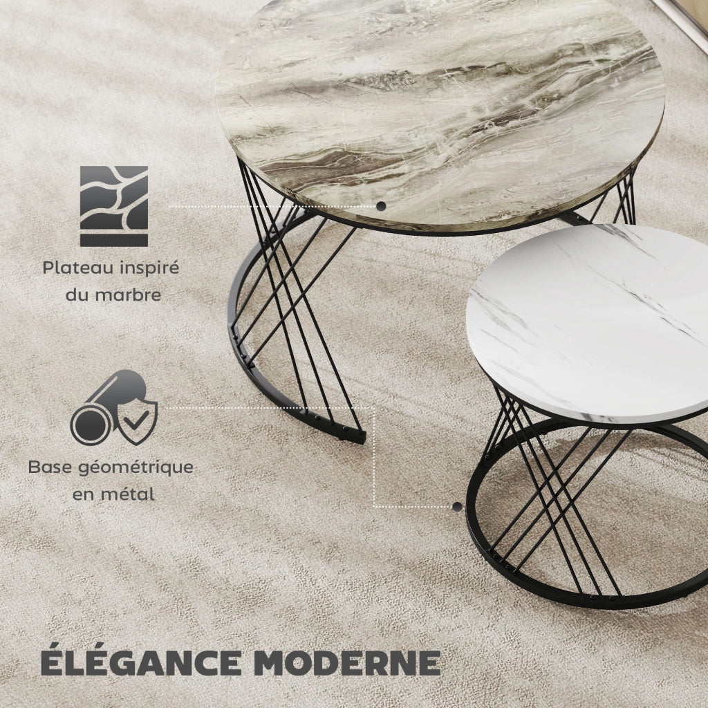 Tavolino da caff¨¨ rotondo ¨C zephmum ¨C effetto marmo, metallo, grigio e bianco, ? 70/44,5 cm