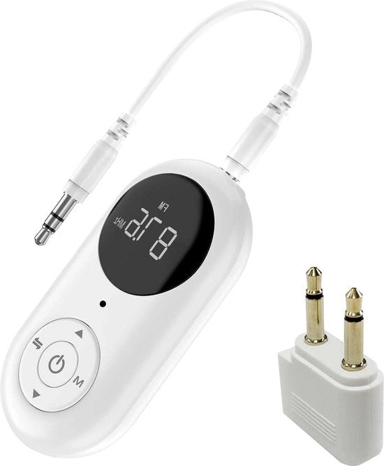 Adattatore Bluetooth 5.3 3 in 1 con jack 3,5 mm - trasmettitore - ricevitore - Airfly - accessori per aereo - 2 cuffie - uso aereo, auto e domestico.