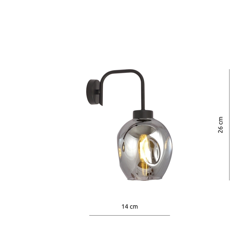 Applique Moderna 1 Luce Auriga In Accaio Nero E Vetro Fumè
