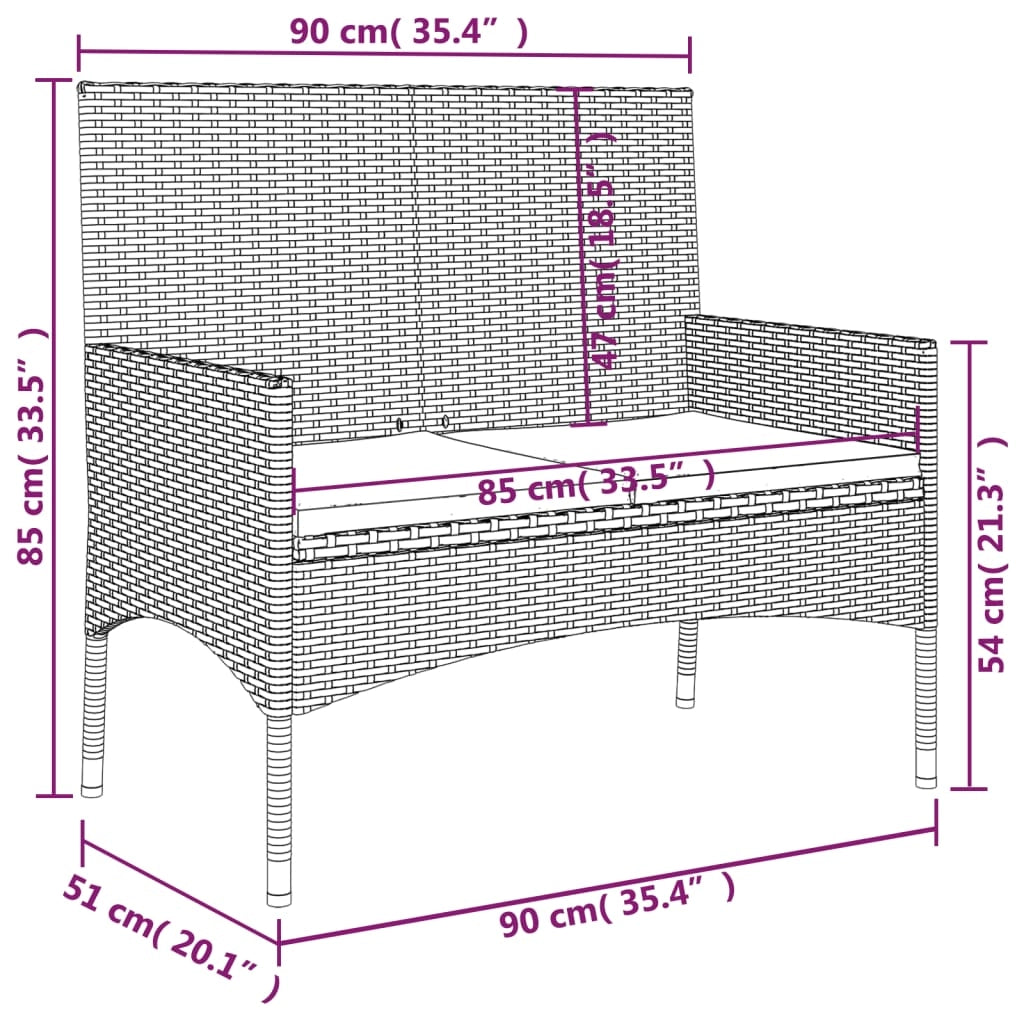 Panca da giardino 90 x 51 x 85 cm mobile da giardino per esterni terrazza a 2 posti con cuscini grigi resina intrecciata grigio scuro 02_0011776