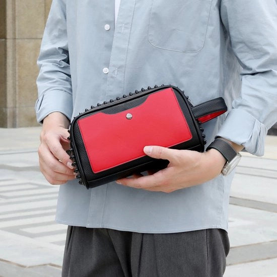 Clutch con Pelle con Spine Metalliche | 23x13x10 cm – Fessure per Aspetto Edgy Urban, Accessorio di Stato - Nero