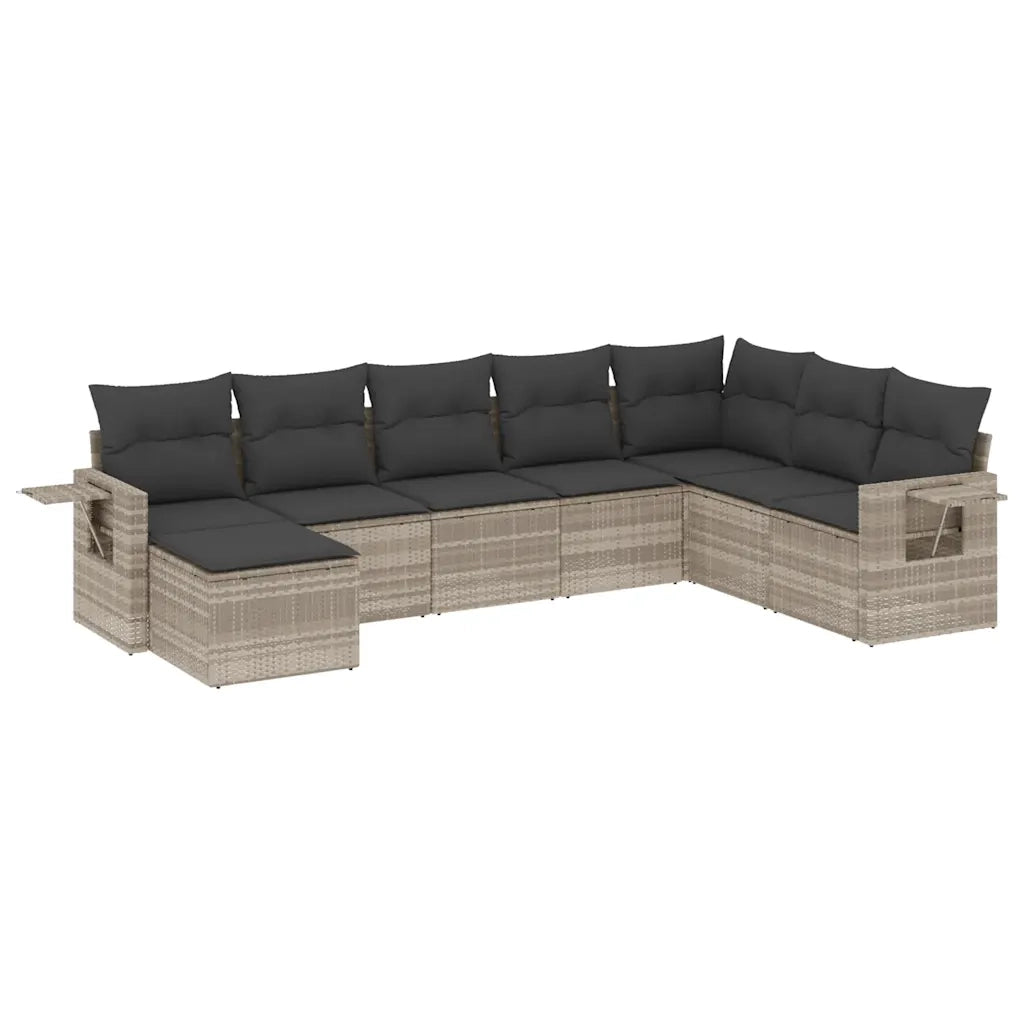 Set Divano da Giardino 8pz con Cuscini Grigio Chiaro Polyrattan