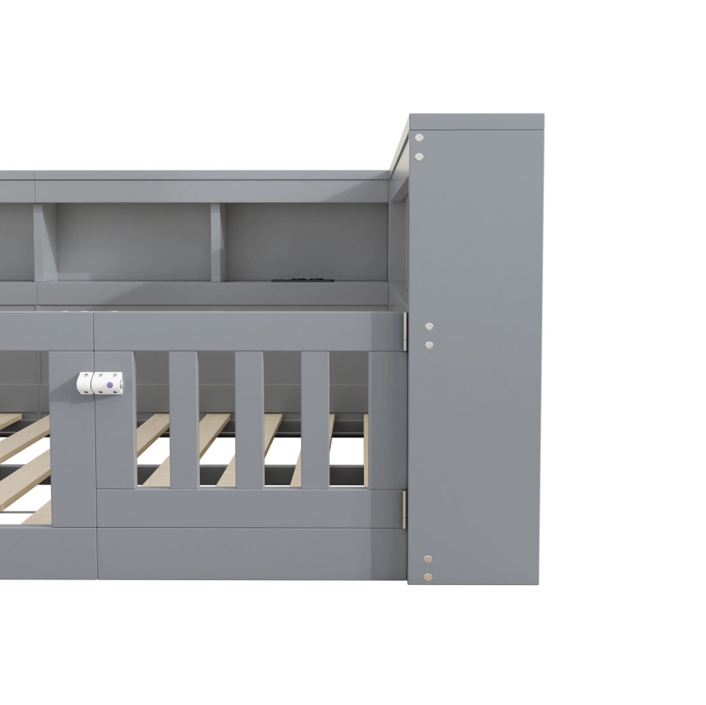 Letto daybed 140x190 cm con contenitore laterale, prese e USB, grigio