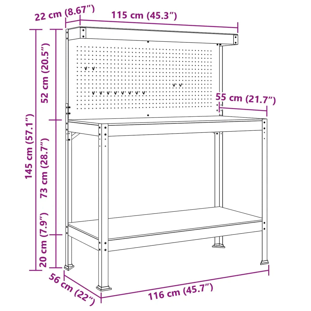 Banco da lavoro con lo scaffale Nero 114 x 54 x 145 cm CFW1397382