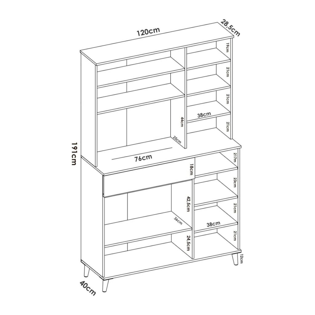 Credenza Aeris, Buffet dispensa da soggiorno, Madia da salotto moderna a 4 ante, 120x40h191 cm, Bianco e Rovere