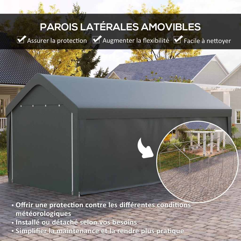 Tenda Garage 3x6 m ¨C Zephmum ¨C Grigio, Paroi Laterali Amovibili, 2 Porte Zip